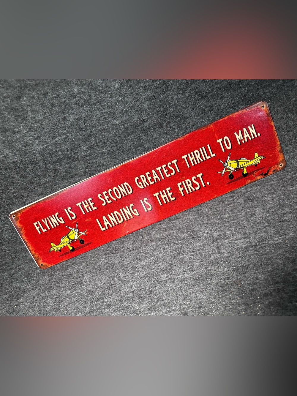 Vintage Red Aviation Sign - 'Flying Is the Second Greatest Thrill'